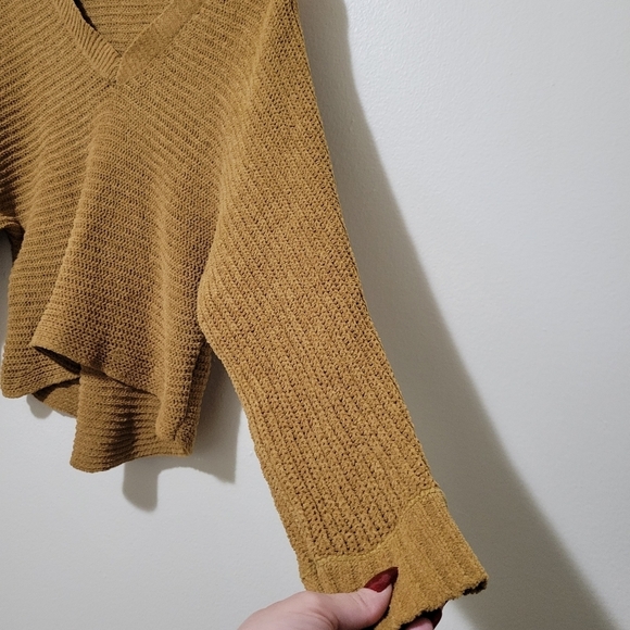 American Eagle Brown Tan Boho Cropped Ribbed Oversized Sweater Medium - Picture 4 of 11
